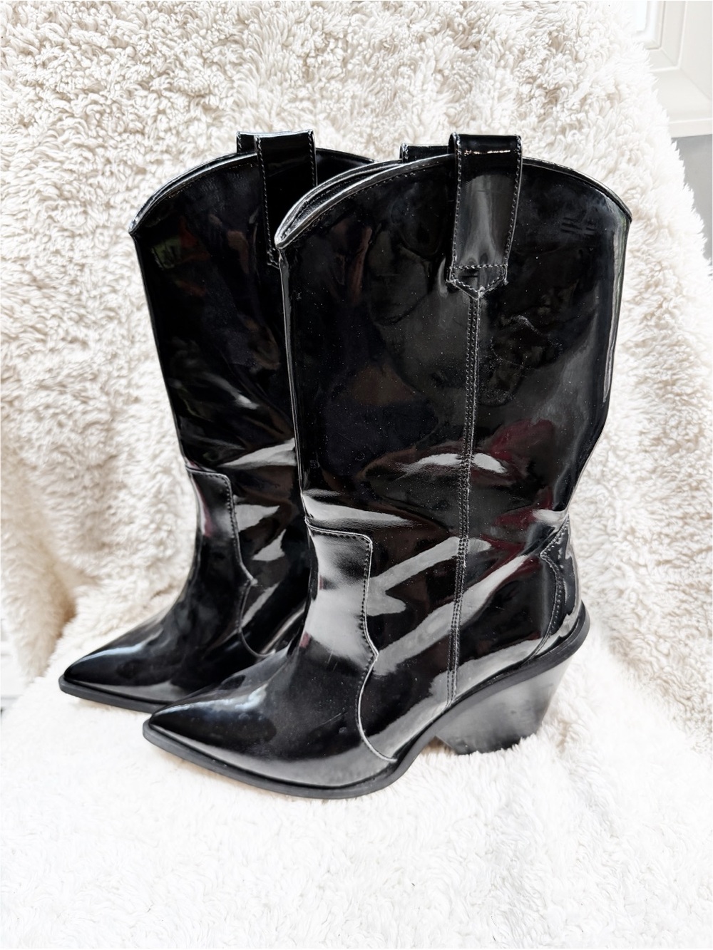 Carvela Kurt Geiger Black Patent Western Ankle Boots